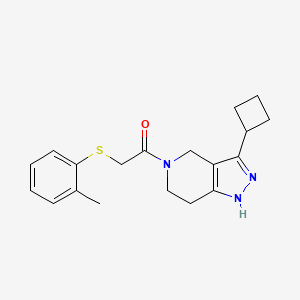 molecular formula C19H23N3OS B3790208 1-(3-Cyclobutyl-1,4,6,7-tetrahydropyrazolo[4,3-c]pyridin-5-yl)-2-(2-methylphenyl)sulfanylethanone 