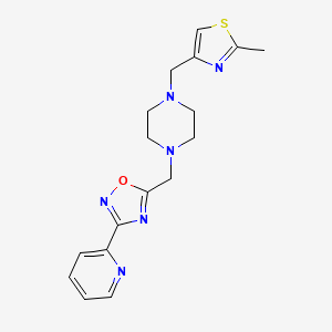 molecular formula C17H20N6OS B3790210 5-[[4-[(2-Methyl-1,3-thiazol-4-yl)methyl]piperazin-1-yl]methyl]-3-pyridin-2-yl-1,2,4-oxadiazole 