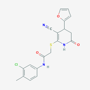 molecular formula C19H16ClN3O3S B379023 N-(3-chloro-4-methylphenyl)-2-[[5-cyano-4-(furan-2-yl)-2-oxo-3,4-dihydro-1H-pyridin-6-yl]sulfanyl]acetamide CAS No. 663218-11-9