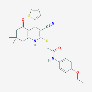 2-[(3-cyano-7,7-dimethyl-5-oxo-4-thiophen-2-yl-1,4,6,8-tetrahydroquinolin-2-yl)sulfanyl]-N-(4-ethoxyphenyl)acetamide