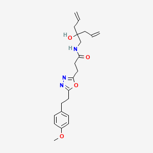 molecular formula C22H29N3O4 B3790292 N-(2-allyl-2-hydroxy-4-penten-1-yl)-3-{5-[2-(4-methoxyphenyl)ethyl]-1,3,4-oxadiazol-2-yl}propanamide 