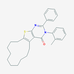 molecular formula C29H32N2OS B379031 3-(2-methylphenyl)-2-phenyl-5,6,7,8,9,10,11,12,13,14-decahydrocyclododeca[4,5]thieno[2,3-d]pyrimidin-4(3H)-one 