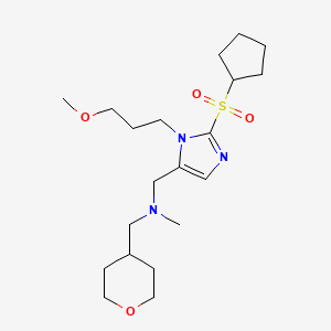 molecular formula C20H35N3O4S B3790317 1-[2-(cyclopentylsulfonyl)-1-(3-methoxypropyl)-1H-imidazol-5-yl]-N-methyl-N-(tetrahydro-2H-pyran-4-ylmethyl)methanamine 