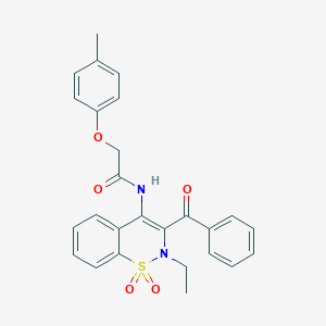 molecular formula C26H24N2O5S B379036 N-(3-benzoyl-2-ethyl-1,1-dioxido-2H-1,2-benzothiazin-4-yl)-2-(4-methylphenoxy)acetamide 