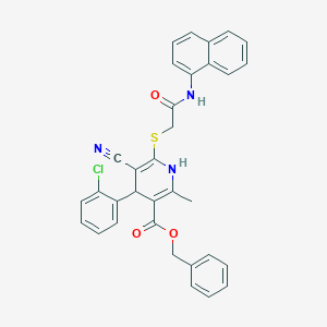 molecular formula C33H26ClN3O3S B379039 Benzyl 4-(2-chlorophenyl)-5-cyano-2-methyl-6-{[2-(1-naphthylamino)-2-oxoethyl]sulfanyl}-1,4-dihydro-3-pyridinecarboxylate 