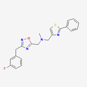 molecular formula C21H19FN4OS B3790429 1-[3-(3-fluorobenzyl)-1,2,4-oxadiazol-5-yl]-N-methyl-N-[(2-phenyl-1,3-thiazol-4-yl)methyl]methanamine 