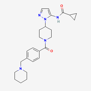 molecular formula C25H33N5O2 B3790561 N-(1-{1-[4-(1-piperidinylmethyl)benzoyl]-4-piperidinyl}-1H-pyrazol-5-yl)cyclopropanecarboxamide 