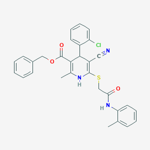 molecular formula C30H26ClN3O3S B379060 Benzyl 4-(2-chlorophenyl)-5-cyano-2-methyl-6-({2-[(2-methylphenyl)amino]-2-oxoethyl}sulfanyl)-1,4-dihydropyridine-3-carboxylate 