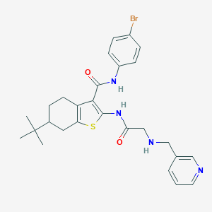 molecular formula C27H31BrN4O2S B379063 N-(4-bromophenyl)-6-tert-butyl-2-({[(3-pyridinylmethyl)amino]acetyl}amino)-4,5,6,7-tetrahydro-1-benzothiophene-3-carboxamide 