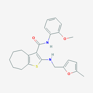 molecular formula C23H26N2O3S B379067 N-(2-methoxyphenyl)-2-{[(5-methyl-2-furyl)methyl]amino}-5,6,7,8-tetrahydro-4H-cyclohepta[b]thiophene-3-carboxamide 