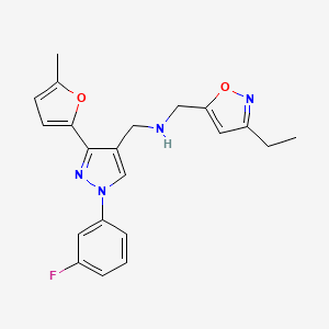 molecular formula C21H21FN4O2 B3790764 1-(3-ethyl-5-isoxazolyl)-N-{[1-(3-fluorophenyl)-3-(5-methyl-2-furyl)-1H-pyrazol-4-yl]methyl}methanamine 