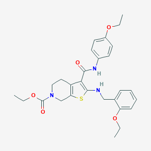 molecular formula C28H33N3O5S B379077 ethyl 2-[(2-ethoxybenzyl)amino]-3-{[(4-ethoxyphenyl)amino]carbonyl}-4,7-dihydrothieno[2,3-c]pyridine-6(5H)-carboxylate 