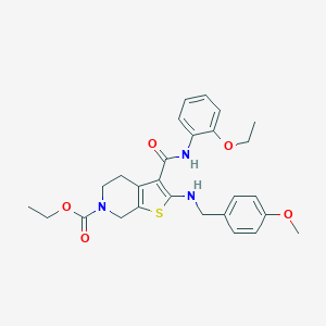 molecular formula C27H31N3O5S B379078 ethyl 3-[(2-ethoxyanilino)carbonyl]-2-[(4-methoxybenzyl)amino]-4,7-dihydrothieno[2,3-c]pyridine-6(5H)-carboxylate 