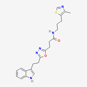 molecular formula C22H25N5O2S B3790787 3-{5-[2-(1H-indol-3-yl)ethyl]-1,3,4-oxadiazol-2-yl}-N-[3-(4-methyl-1,3-thiazol-5-yl)propyl]propanamide 