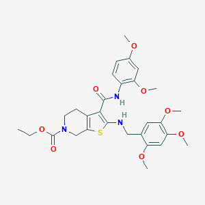 molecular formula C29H35N3O8S B379079 ethyl 3-[(2,4-dimethoxyanilino)carbonyl]-2-[(2,4,5-trimethoxybenzyl)amino]-4,7-dihydrothieno[2,3-c]pyridine-6(5H)-carboxylate 