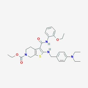 molecular formula C30H38N4O4S B379081 ethyl 2-{[4-(diethylamino)benzyl]amino}-3-{[(2-ethoxyphenyl)amino]carbonyl}-4,7-dihydrothieno[2,3-c]pyridine-6(5H)-carboxylate 