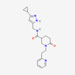 molecular formula C20H25N5O2 B3790999 N-[(5-cyclopropyl-1H-pyrazol-3-yl)methyl]-6-oxo-1-[2-(2-pyridinyl)ethyl]-3-piperidinecarboxamide 