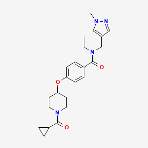 molecular formula C23H30N4O3 B3791024 4-{[1-(cyclopropylcarbonyl)-4-piperidinyl]oxy}-N-ethyl-N-[(1-methyl-1H-pyrazol-4-yl)methyl]benzamide 