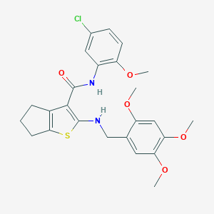 molecular formula C25H27ClN2O5S B379106 N-(5-chloro-2-methoxyphenyl)-2-[(2,4,5-trimethoxybenzyl)amino]-5,6-dihydro-4H-cyclopenta[b]thiophene-3-carboxamide 