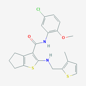 molecular formula C21H21ClN2O2S2 B379107 N-(5-chloro-2-methoxyphenyl)-2-{[(3-methyl-2-thienyl)methyl]amino}-5,6-dihydro-4H-cyclopenta[b]thiophene-3-carboxamide 