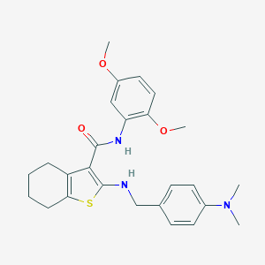 molecular formula C26H31N3O3S B379109 N-(2,5-dimethoxyphenyl)-2-{[4-(dimethylamino)benzyl]amino}-4,5,6,7-tetrahydro-1-benzothiophene-3-carboxamide 