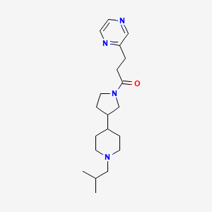 molecular formula C20H32N4O B3791134 2-{3-[3-(1-isobutyl-4-piperidinyl)-1-pyrrolidinyl]-3-oxopropyl}pyrazine 