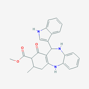 molecular formula C24H23N3O3 B379120 methyl 11-(1H-indol-3-yl)-3-methyl-1-oxo-2,3,4,5,10,11-hexahydro-1H-dibenzo[b,e][1,4]diazepine-2-carboxylate 