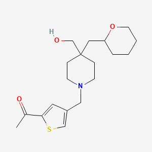 1-[4-[[4-(Hydroxymethyl)-4-(oxan-2-ylmethyl)piperidin-1-yl]methyl]thiophen-2-yl]ethanone