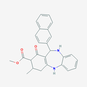 molecular formula C26H24N2O3 B379143 methyl 3-methyl-11-(2-naphthyl)-1-oxo-2,3,4,5,10,11-hexahydro-1H-dibenzo[b,e][1,4]diazepine-2-carboxylate 