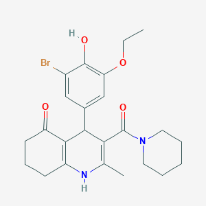 molecular formula C24H29BrN2O4 B379148 4-(3-bromo-5-ethoxy-4-hydroxyphenyl)-2-methyl-3-(1-piperidinylcarbonyl)-4,6,7,8-tetrahydro-5(1H)-quinolinone 