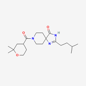 molecular formula C20H33N3O3 B3791504 8-[(2,2-dimethyltetrahydro-2H-pyran-4-yl)carbonyl]-2-(3-methylbutyl)-1,3,8-triazaspiro[4.5]dec-1-en-4-one 