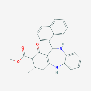 molecular formula C26H24N2O3 B379151 methyl 3-methyl-11-(1-naphthyl)-1-oxo-2,3,4,5,10,11-hexahydro-1H-dibenzo[b,e][1,4]diazepine-2-carboxylate 