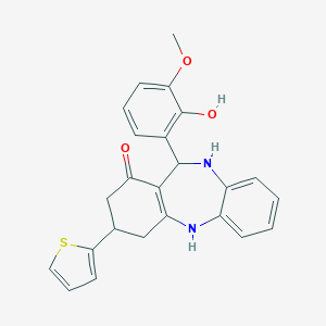molecular formula C24H22N2O3S B379163 11-(2-hydroxy-3-methoxyphenyl)-3-(thiophen-2-yl)-2,3,4,5,10,11-hexahydro-1H-dibenzo[b,e][1,4]diazepin-1-one 