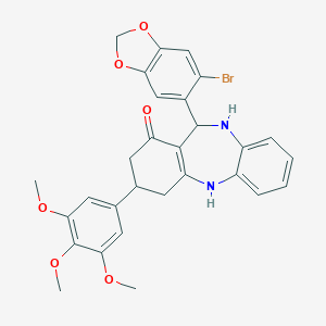 molecular formula C29H27BrN2O6 B379164 11-(6-bromo-1,3-benzodioxol-5-yl)-3-(3,4,5-trimethoxyphenyl)-2,3,4,5,10,11-hexahydro-1H-dibenzo[b,e][1,4]diazepin-1-one 