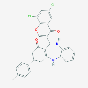 molecular formula C29H22Cl2N2O3 B379166 11-(6,8-dichloro-4-oxo-4H-chromen-3-yl)-3-(4-methylphenyl)-2,3,4,5,10,11-hexahydro-1H-dibenzo[b,e][1,4]diazepin-1-one 