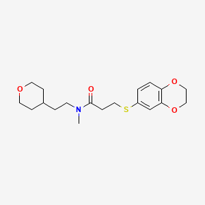 molecular formula C19H27NO4S B3791674 3-(2,3-dihydro-1,4-benzodioxin-6-ylthio)-N-methyl-N-[2-(tetrahydro-2H-pyran-4-yl)ethyl]propanamide 