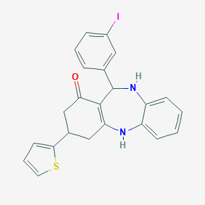 molecular formula C23H19IN2OS B379178 11-(3-iodophenyl)-3-(2-thienyl)-2,3,4,5,10,11-hexahydro-1H-dibenzo[b,e][1,4]diazepin-1-one 