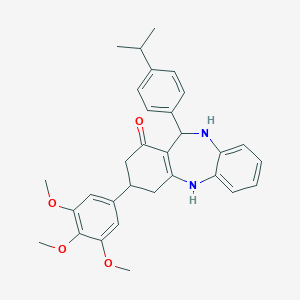 molecular formula C31H34N2O4 B379180 11-(4-isopropylphenyl)-3-(3,4,5-trimethoxyphenyl)-2,3,4,5,10,11-hexahydro-1H-dibenzo[b,e][1,4]diazepin-1-one 