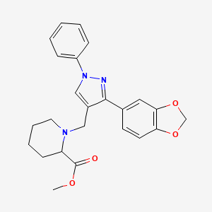 molecular formula C24H25N3O4 B3791848 methyl 1-{[3-(1,3-benzodioxol-5-yl)-1-phenyl-1H-pyrazol-4-yl]methyl}-2-piperidinecarboxylate 