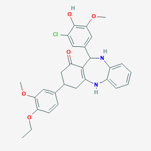 molecular formula C29H29ClN2O5 B379185 11-(3-chloro-4-hydroxy-5-methoxyphenyl)-3-(4-ethoxy-3-methoxyphenyl)-2,3,4,5,10,11-hexahydro-1H-dibenzo[b,e][1,4]diazepin-1-one 