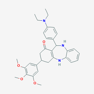 molecular formula C32H37N3O4 B379186 11-[4-(diethylamino)phenyl]-3-(3,4,5-trimethoxyphenyl)-2,3,4,5,10,11-hexahydro-1H-dibenzo[b,e][1,4]diazepin-1-one 