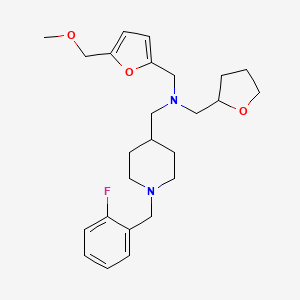 molecular formula C25H35FN2O3 B3791921 1-[1-(2-fluorobenzyl)-4-piperidinyl]-N-{[5-(methoxymethyl)-2-furyl]methyl}-N-(tetrahydro-2-furanylmethyl)methanamine 