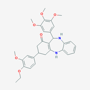 molecular formula C31H34N2O6 B379193 3-(4-ethoxy-3-methoxyphenyl)-11-(3,4,5-trimethoxyphenyl)-2,3,4,5,10,11-hexahydro-1H-dibenzo[b,e][1,4]diazepin-1-one 