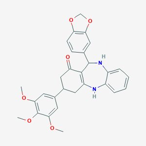 molecular formula C29H28N2O6 B379194 11-(1,3-benzodioxol-5-yl)-3-(3,4,5-trimethoxyphenyl)-2,3,4,5,10,11-hexahydro-1H-dibenzo[b,e][1,4]diazepin-1-one 