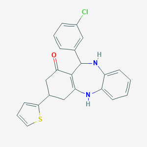 molecular formula C23H19ClN2OS B379196 11-(3-Chloro-phenyl)-3-thiophen-2-yl-2,3,4,5,10,11-hexahydro-dibenzo[b,e][1,4]di 