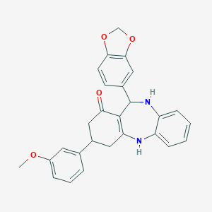 molecular formula C27H24N2O4 B379200 11-(1,3-benzodioxol-5-yl)-3-(3-methoxyphenyl)-2,3,4,5,10,11-hexahydro-1H-dibenzo[b,e][1,4]diazepin-1-one 