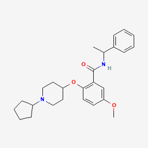 molecular formula C26H34N2O3 B3792006 2-[(1-cyclopentyl-4-piperidinyl)oxy]-5-methoxy-N-(1-phenylethyl)benzamide 