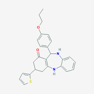 molecular formula C26H26N2O2S B379201 11-(4-propoxyphenyl)-3-(2-thienyl)-2,3,4,5,10,11-hexahydro-1H-dibenzo[b,e][1,4]diazepin-1-one 