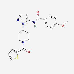 molecular formula C21H22N4O3S B3792019 4-methoxy-N-{1-[1-(2-thienylcarbonyl)-4-piperidinyl]-1H-pyrazol-5-yl}benzamide 