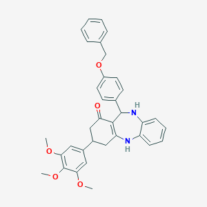 molecular formula C35H34N2O5 B379202 11-[4-(benzyloxy)phenyl]-3-(3,4,5-trimethoxyphenyl)-2,3,4,5,10,11-hexahydro-1H-dibenzo[b,e][1,4]diazepin-1-one 